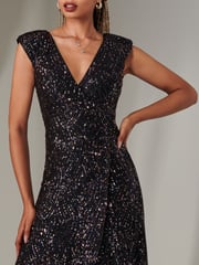 Jolie Moi Blue Sequin Ruffle Hem Maxi Dress - Image 3 of 6