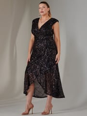 Jolie Moi Blue Sequin Ruffle Hem Maxi Dress - Image 4 of 6