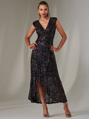 Jolie Moi Blue Sequin Ruffle Hem Maxi Dress - Image 6 of 6