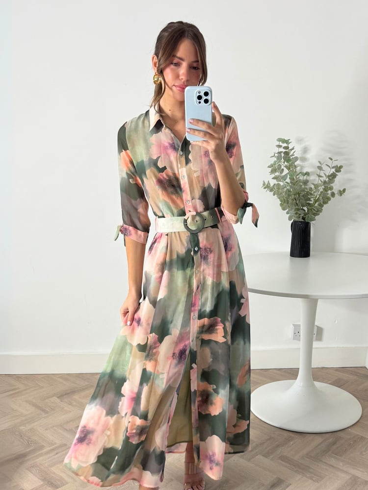 Style Cheat Pink Daphne Belted Shirt Dress - Image 1 of 4