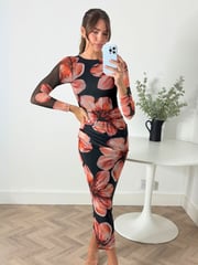 Style Cheat Black Large Scale Floral Large Scale Floral Maeva Mesh Maxi Dress - Image 1 of 4