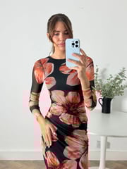 Style Cheat Black Large Scale Floral Large Scale Floral Maeva Mesh Maxi Dress - Image 4 of 4