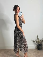 Style Cheat Black Senna V-Neck Ruched Animal Midi Dress - Image 3 of 4