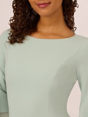 Adrianna Papell Green Knit Crepe Tiered Sleeve Dress - Image 4 of 7