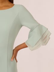 Adrianna Papell Green Knit Crepe Tiered Sleeve Dress - Image 5 of 7