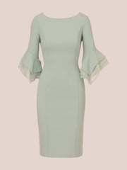 Adrianna Papell Green Knit Crepe Tiered Sleeve Dress - Image 6 of 7