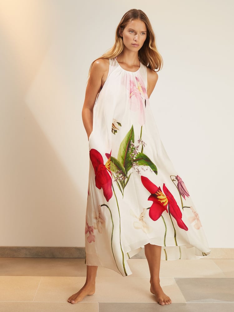 Reiss Ivory Aria NYBG Floral Print Maxi Dress With Linen - Image 1 of 4