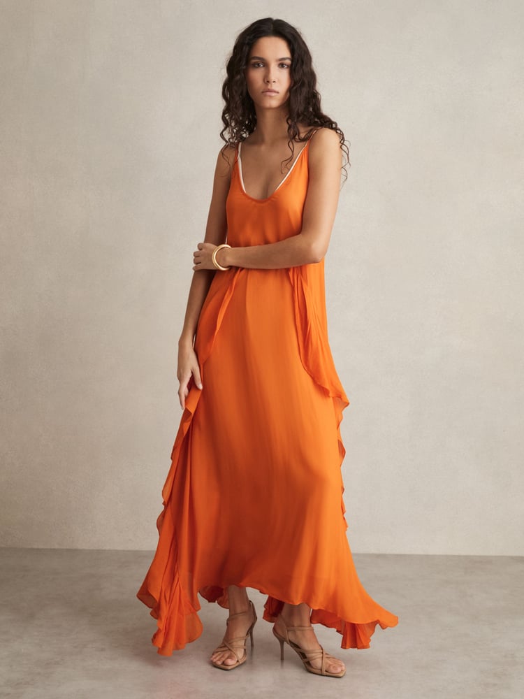 Reiss Orange Eden Ruffle Detail Maxi Dress - Image 1 of 6