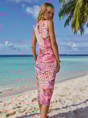 Lipsy Pink Orchid Printed Sleeveless Ruched Mesh Midi Dress - Image 5 of 5
