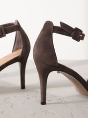 Chocolate Brown Signature Premium Leather Round Toe Buckle Detail Mid Simple Sandals - Image 11 of 11