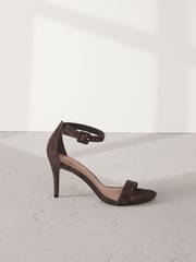 Chocolate Brown Signature Premium Leather Round Toe Buckle Detail Mid Simple Sandals - Image 6 of 11