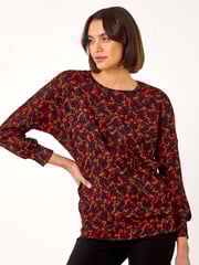 Roman Orange Abstract Print Tunic Stretch Top - Image 4 of 5