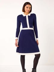 Roman Blue Contrast Collar Knitted Dress - Image 1 of 5