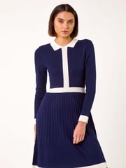 Roman Blue Contrast Collar Knitted Dress - Image 2 of 5