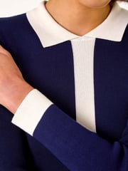 Roman Blue Contrast Collar Knitted Dress - Image 5 of 5