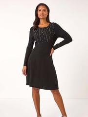 Roman Black Diamante Detail Knitted Dress - Image 1 of 5