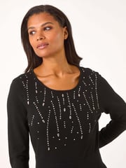 Roman Black Diamante Detail Knitted Dress - Image 4 of 5
