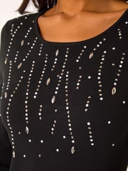 Roman Black Diamante Detail Knitted Dress - Image 5 of 5
