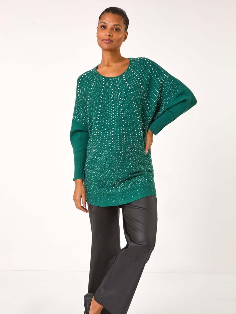 Roman Green Diamante Hotfix Sunray Top - Image 1 of 5