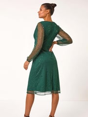 Roman Green Embellished V-Neck Wrap Dress - Image 3 of 5