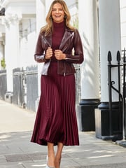 Sosandar Purple Pleated Satin Midi Skirt - Image 3 of 5