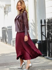 Sosandar Purple Pleated Satin Midi Skirt - Image 4 of 5