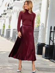 Sosandar Purple Pleated Satin Midi Skirt - Image 5 of 5