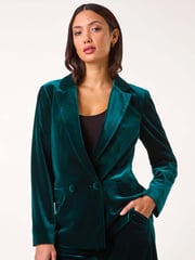 Roman Green Velvet Double Breasted Blazer - Image 1 of 5