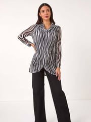 Roman Black Wavy Linear Print Cowl Neck Tunic - Image 2 of 5