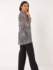 Roman Black Wavy Linear Print Cowl Neck Tunic - Image 3 of 5