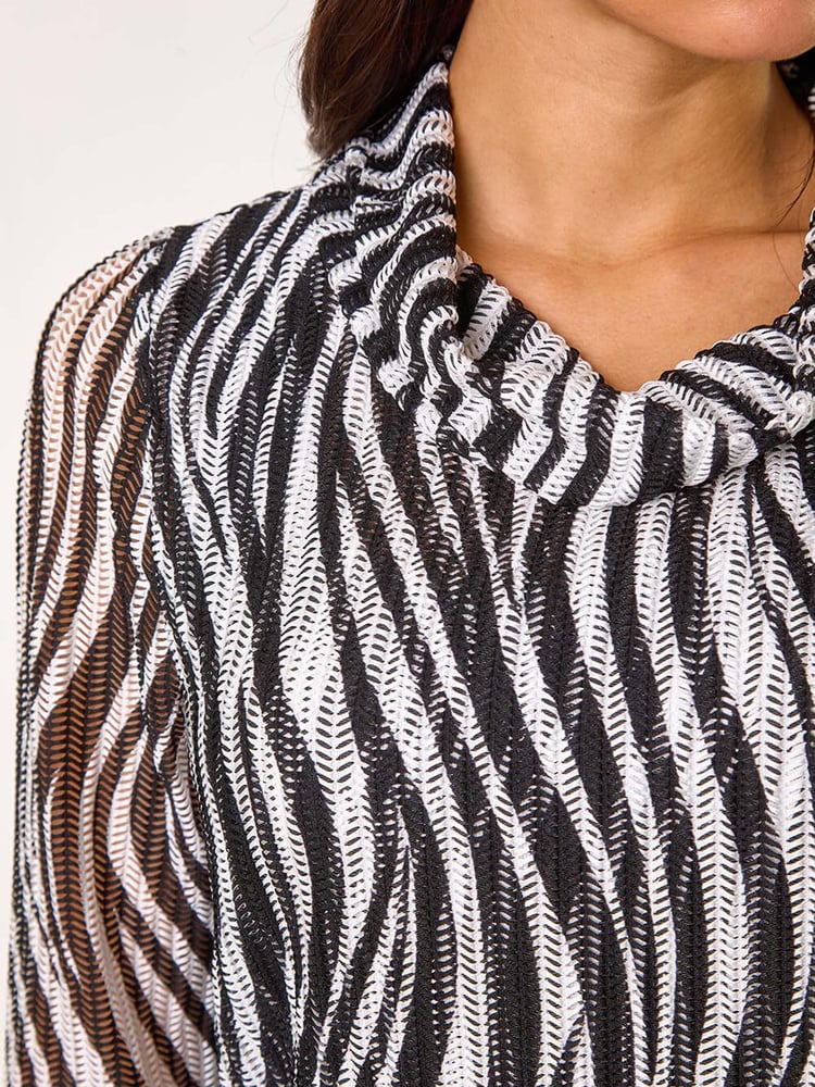 Roman Black Wavy Linear Print Cowl Neck Tunic - Image 5 of 5