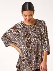 Roman Natural Snit Animal Print Top - Image 1 of 5