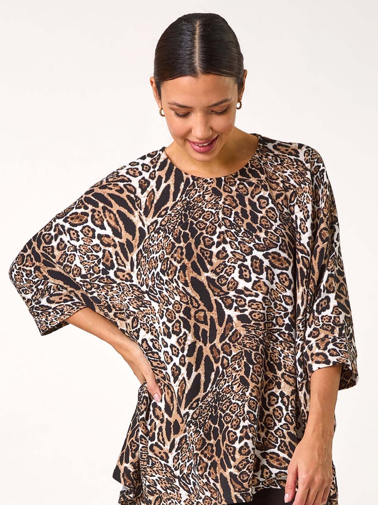 Roman Natural Snit Animal Print Top - Image 1 of 5