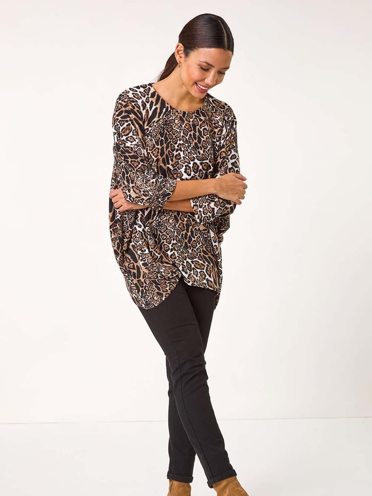 Roman Natural Snit Animal Print Top - Image 2 of 5