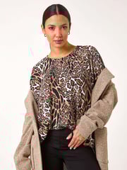 Roman Natural Snit Animal Print Top - Image 4 of 5