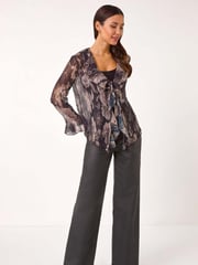 Roman Metallic Print Frill Front Plisse Top - Image 2 of 5