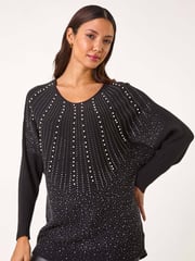 Roman Black Diamante Hotfix Sunray Top - Image 1 of 5