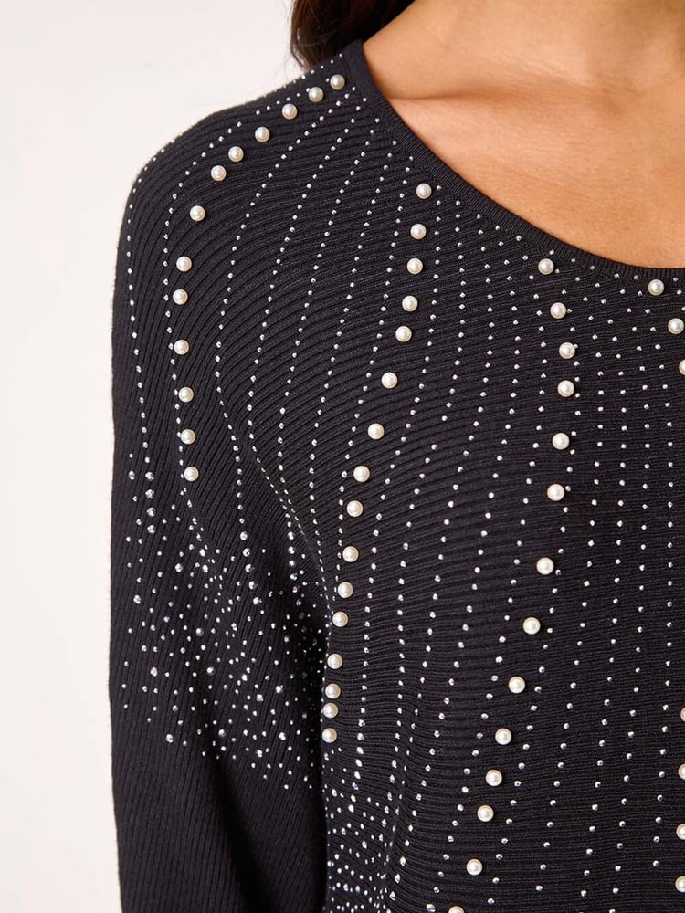 Roman Black Diamante Hotfix Sunray Top - Image 5 of 5