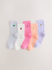Multi Cotton Rich Embroidered Ankle Socks 5 Pack - Image 1 of 3