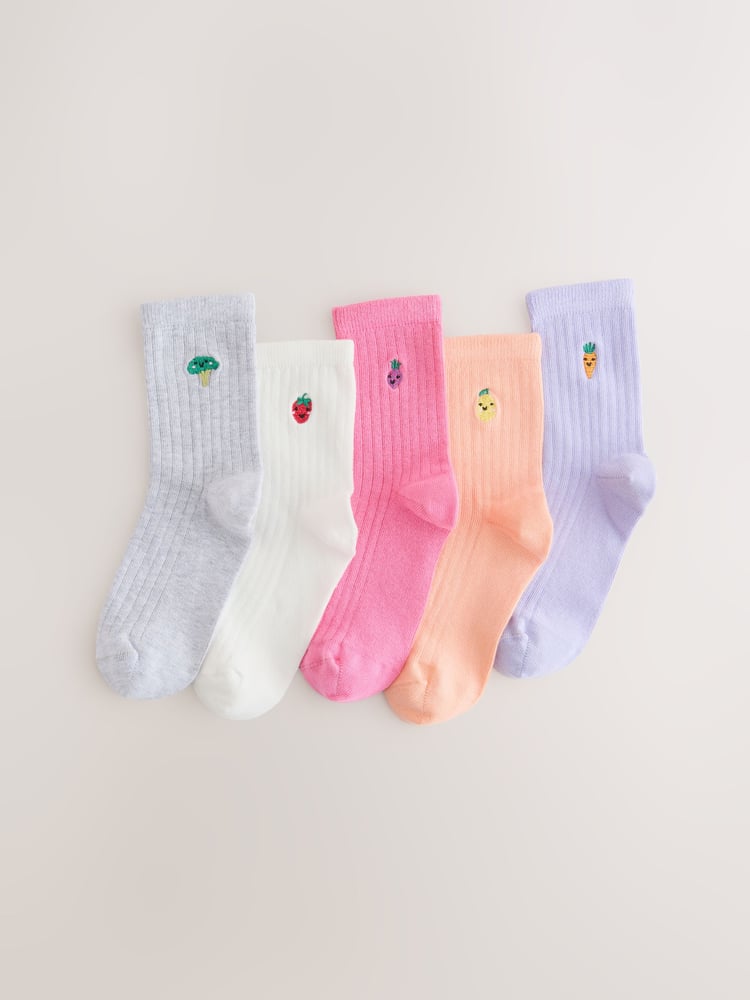 Multi Cotton Rich Embroidered Ankle Socks 5 Pack - Image 1 of 3