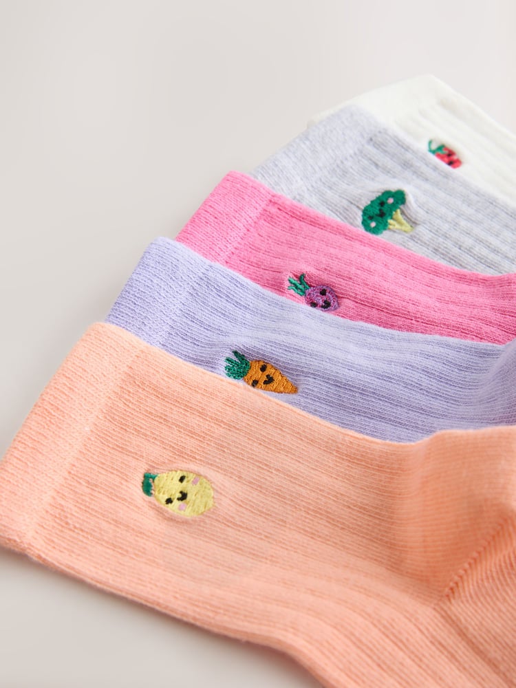Multi Cotton Rich Embroidered Ankle Socks 5 Pack - Image 2 of 3