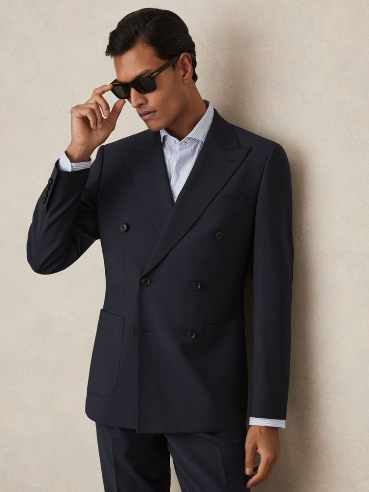 Reiss Bright Blue Dream Db Slim-Fit Double-Breasted Wool-Blend Suit Blazer - Image 1 of 9