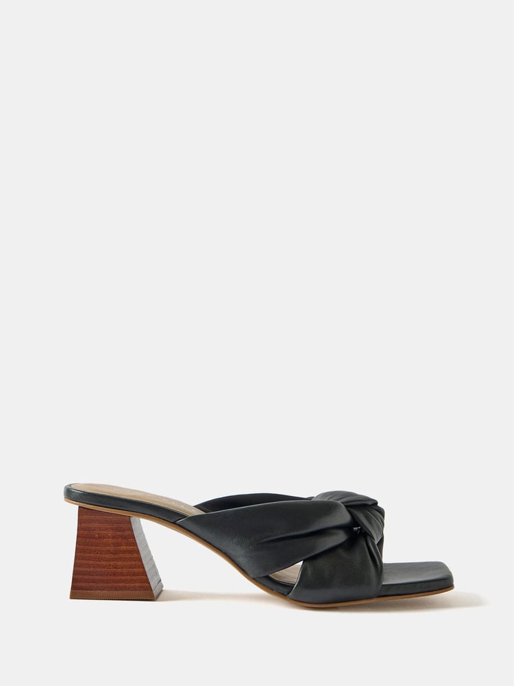 Mint Velvet Black Leather Knot Sandals - Image 1 of 2