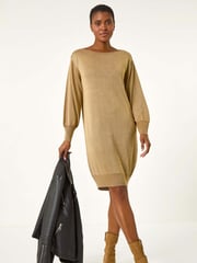 Roman Yellow Shimmer Slash Neck Jumper Dress - Image 3 of 6