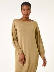 Roman Yellow Shimmer Slash Neck Jumper Dress - Image 5 of 6