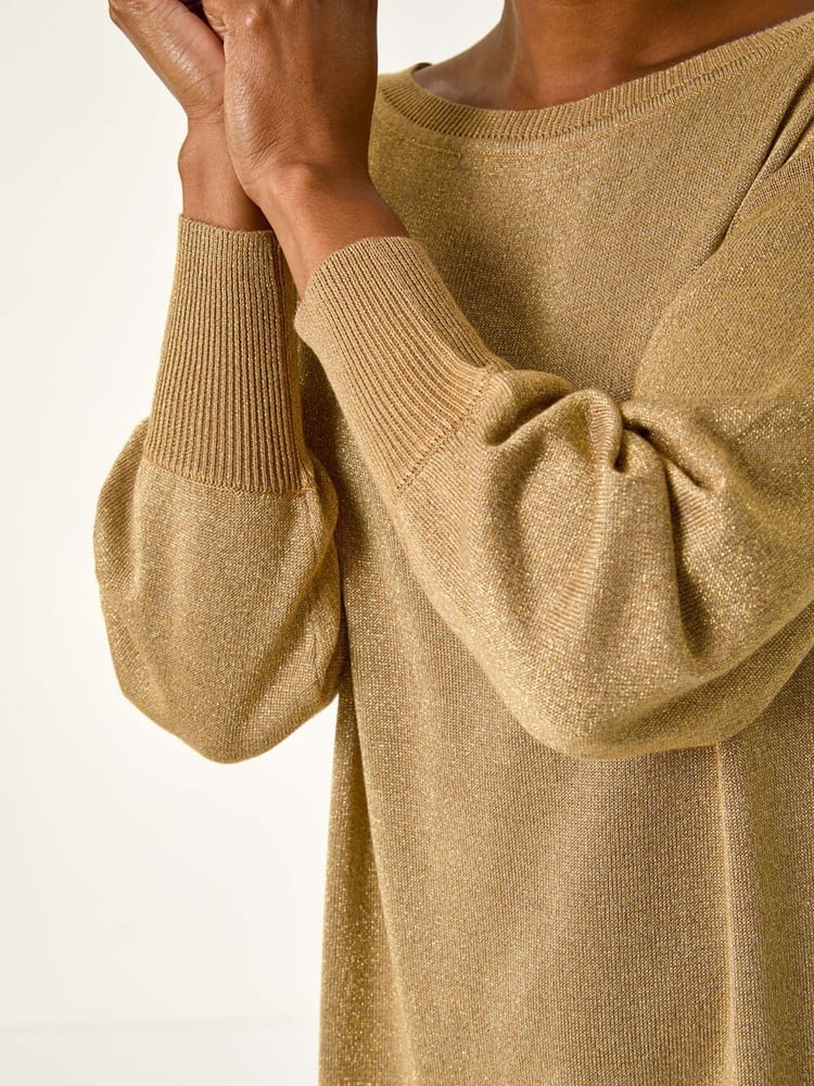 Roman Yellow Shimmer Slash Neck Jumper Dress - Image 6 of 6