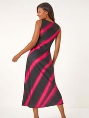 Roman Black Stripe Print Satin Twist Strap Midi Dress - Image 4 of 6