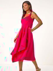Roman Pink Asymmetric Flared Hem Midi Dress - Image 1 of 5