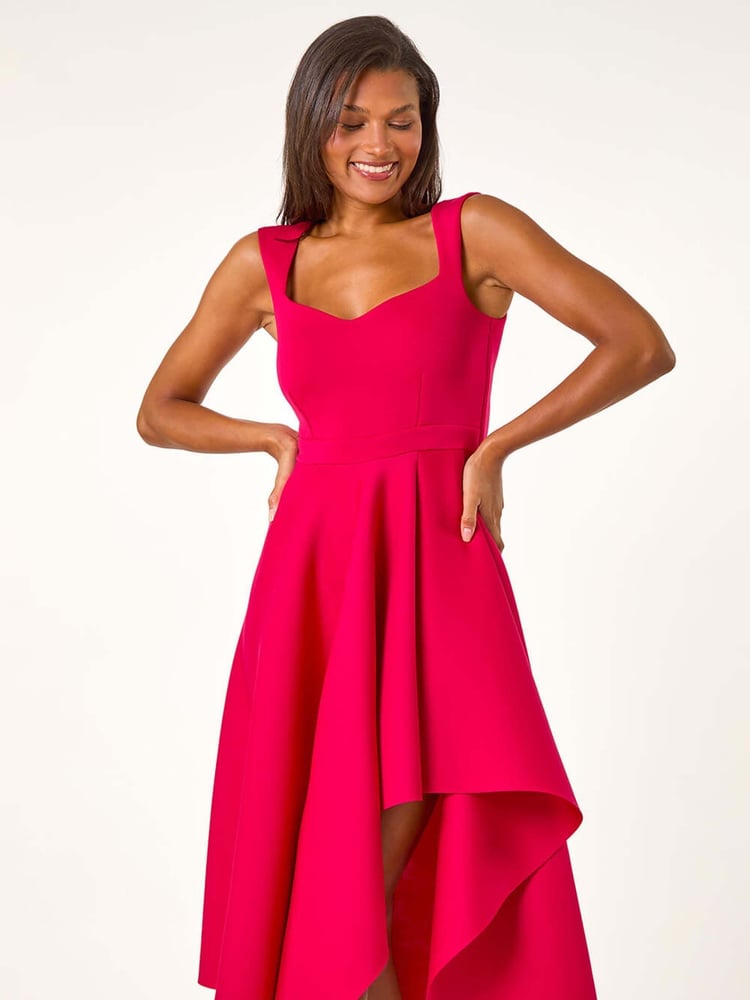 Roman Pink Asymmetric Flared Hem Midi Dress - Image 2 of 5