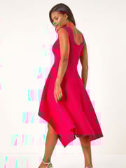 Roman Pink Asymmetric Flared Hem Midi Dress - Image 3 of 5